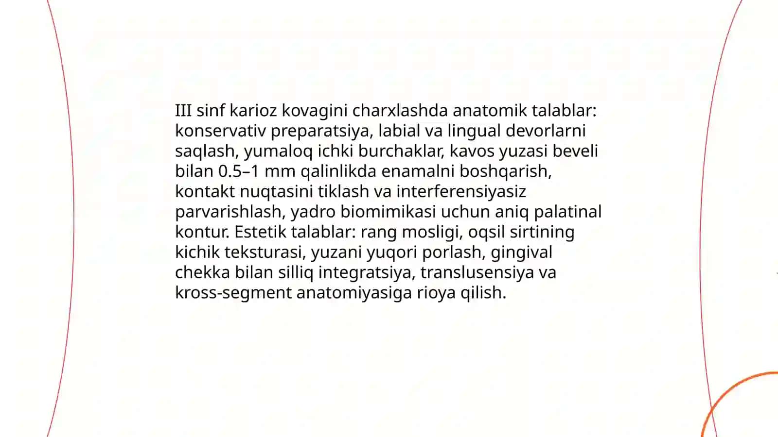G.V. Blek bo‘yicha III va IV sinf karioz kovaklarini charxlashlashning o‘ziga xosligi 4