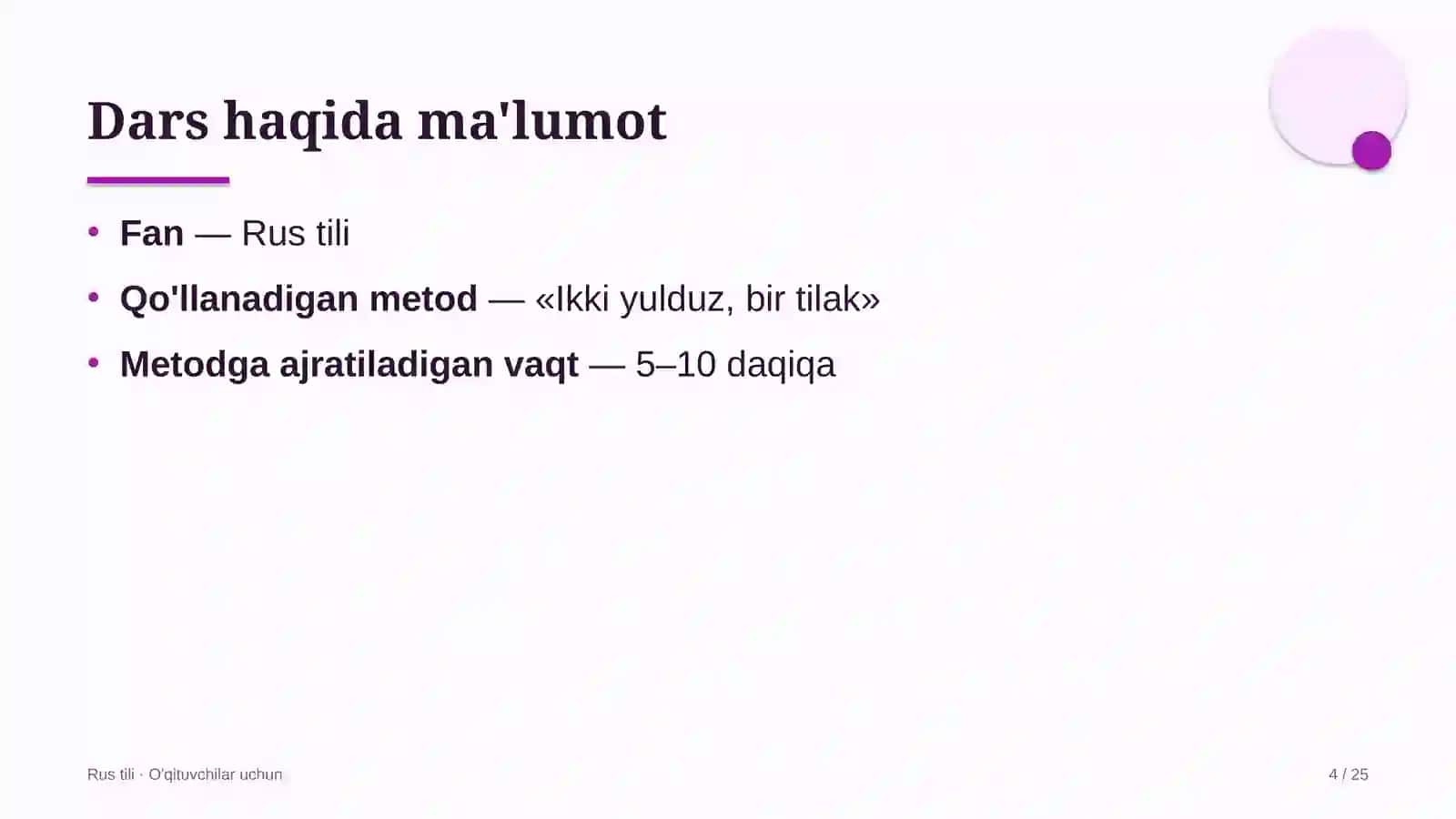 rus tili darslarida ikki yulduz bir tilak metodidan foydalanish 3538 4