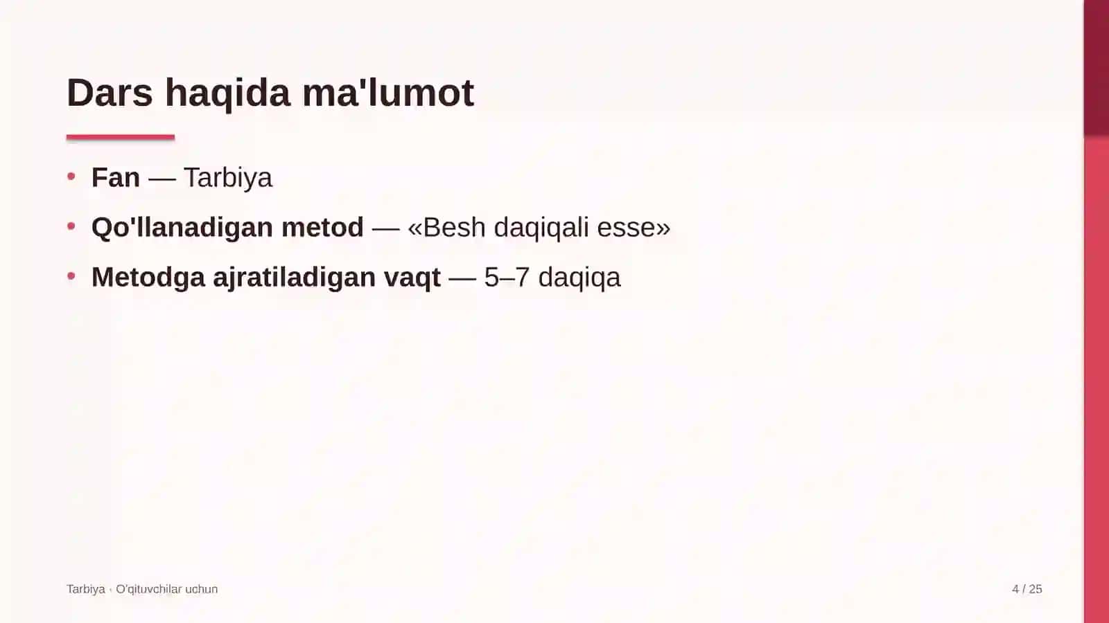 tarbiya darslarida besh daqiqali esse metodidan foydalanish 8998 4