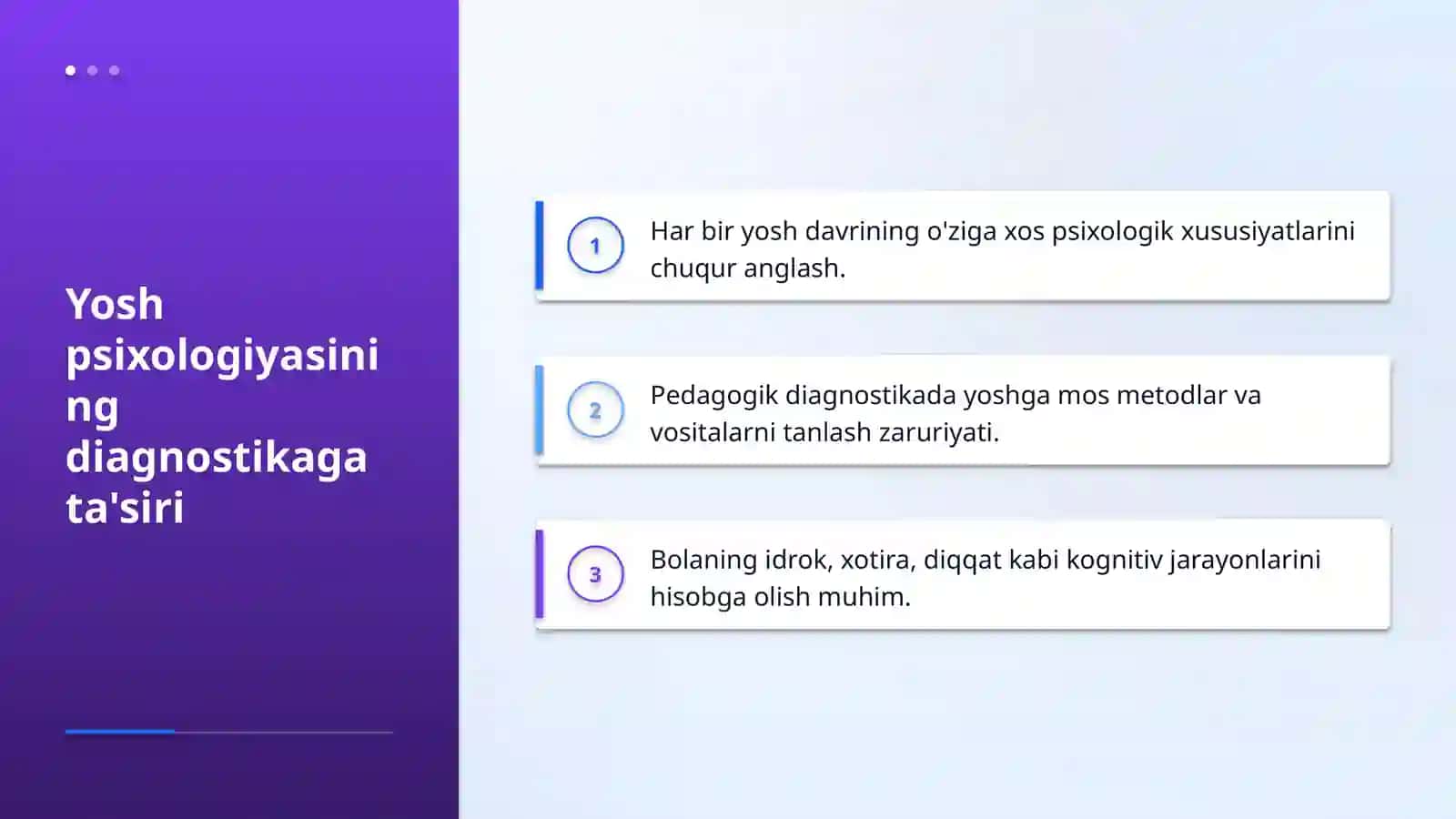 Oʻquvchilarni diagnostika qilish ularning yosh xususiyatlarini hisobga olish: asosiy talablar 4