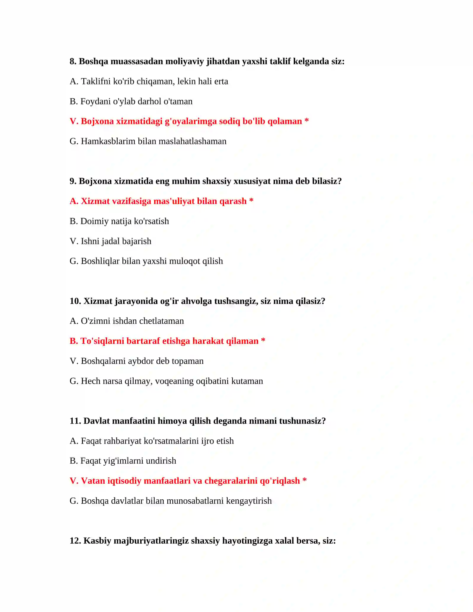 Bojxona ishi fanidan test savollari 4