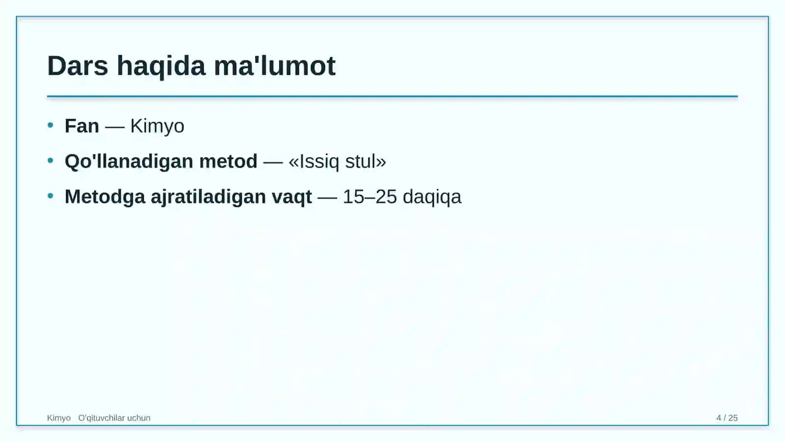 kimyo darslarida issiq stul metodidan foydalanish 7684 4