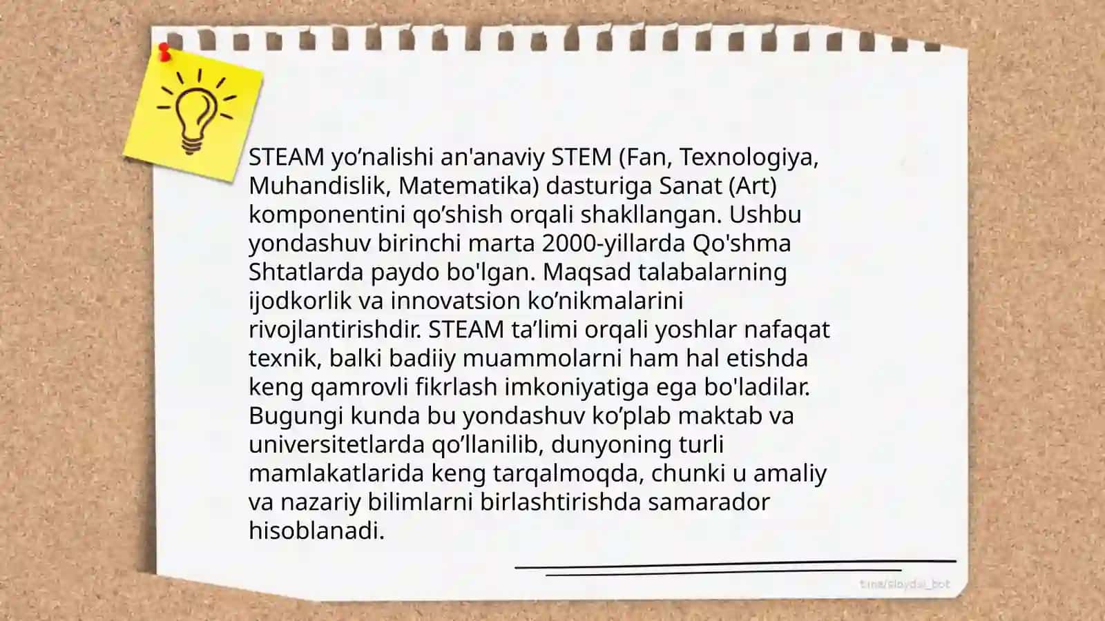 STEM va STEAMning rivojlanishi.STEMning STEAMga aylanishi va takomillashtirilishi 4