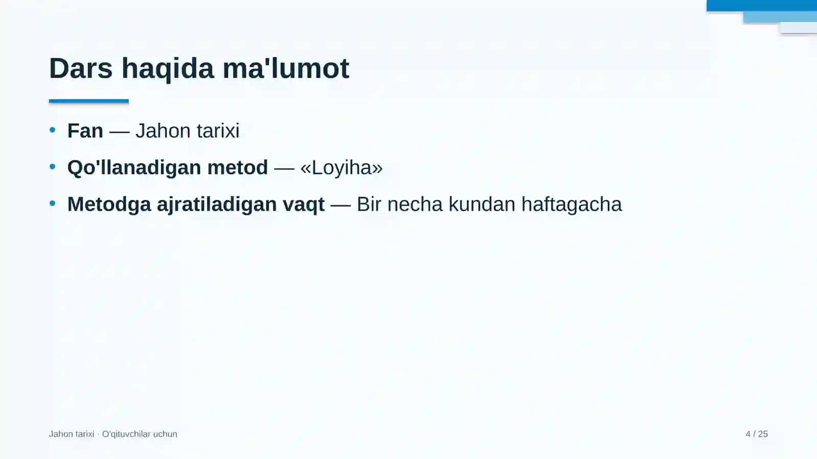 jahon tarixi darslarida loyiha metodidan foydalanish 2340 4