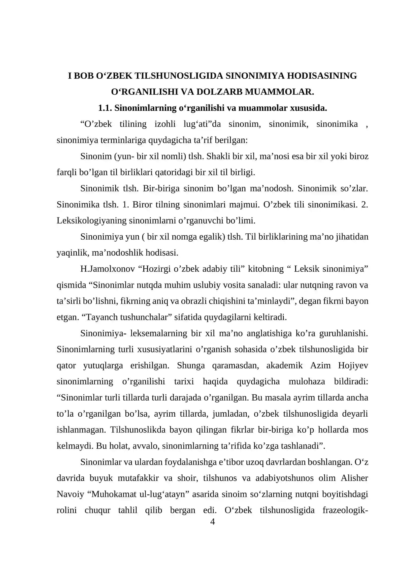 “O’zbek tilshunosligida sinonimiya hodisasining o’rganilishi” kurs ishi 4