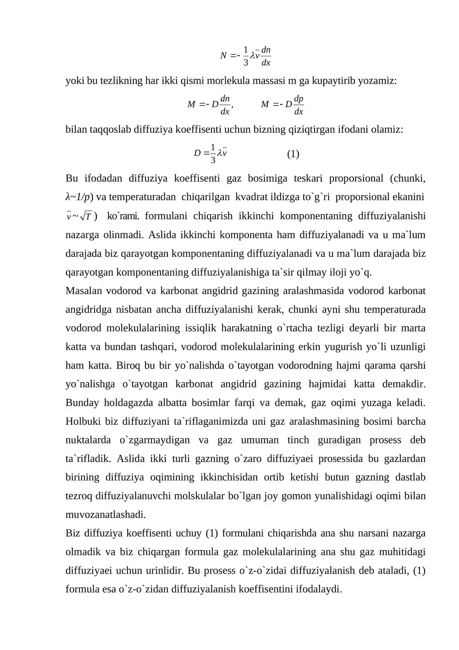 Stasionar diffuziya. Diffuziya koeffisientini hisoblash 4