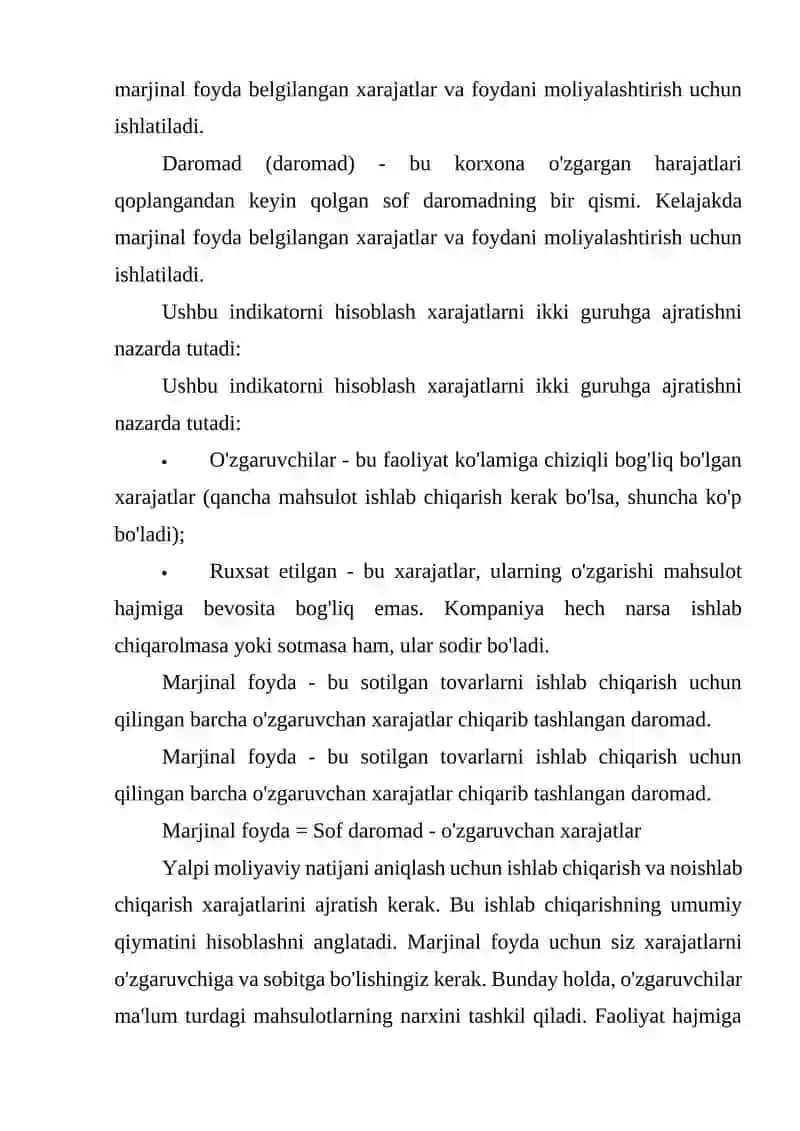 Marjinali foyda tahlili 4