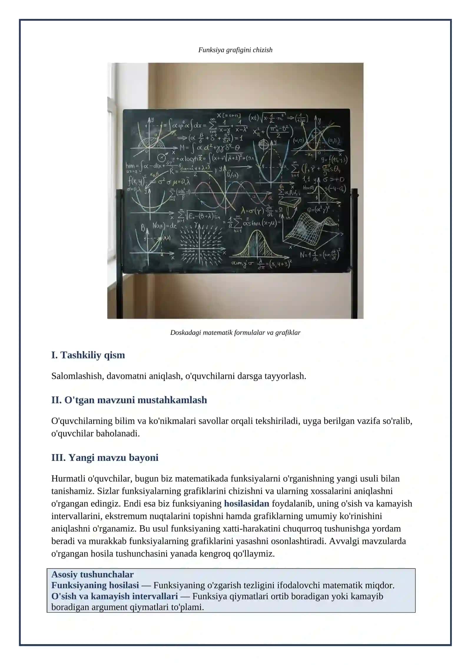 Lesson on Hosila yordamida funksiyani tekshirish va grafiklarni yasash. 4