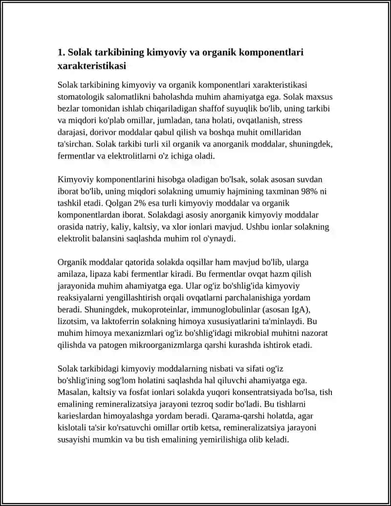 SOLAK TARKIBI XARAKTERISTKASI VA AHAMIYATI PARADONT KASALLIKLARI INDEKSLARI STOMATALOGIK STATUS TEKSHIRISH USULLARI 4