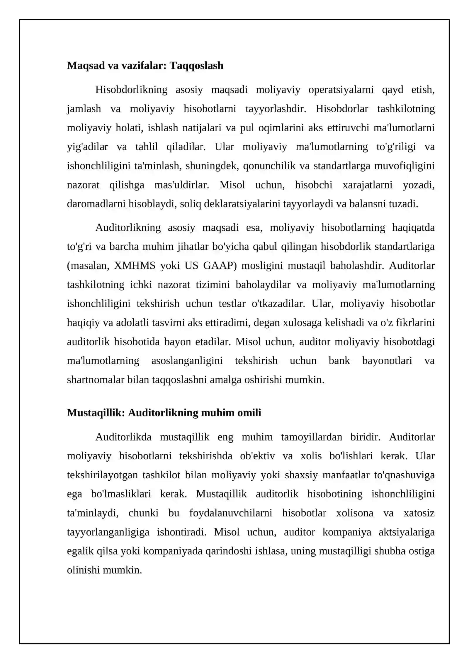 Audit va buxgalteriya hisobining farqli jihatlari 4