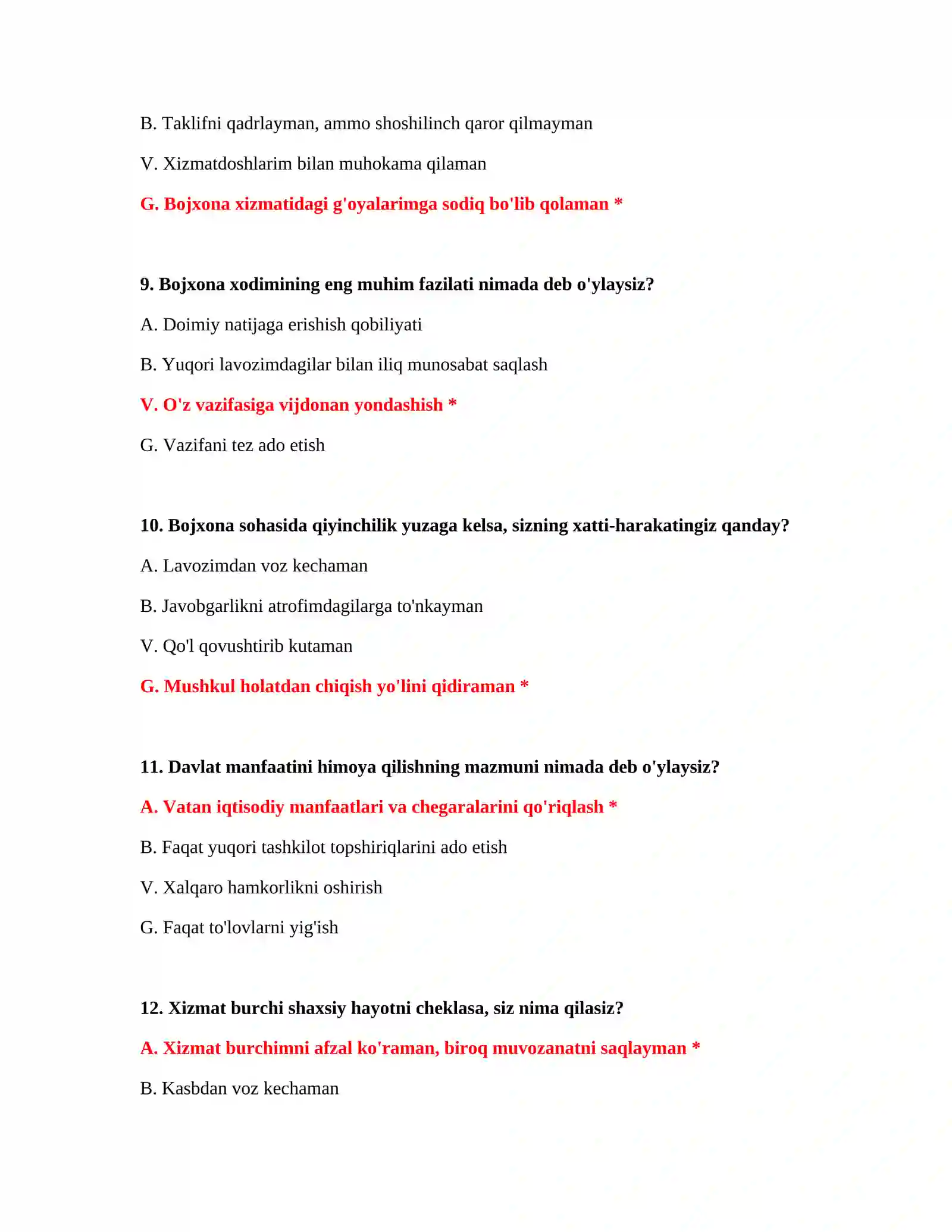 Bojxona imtihon testlari PDF 4