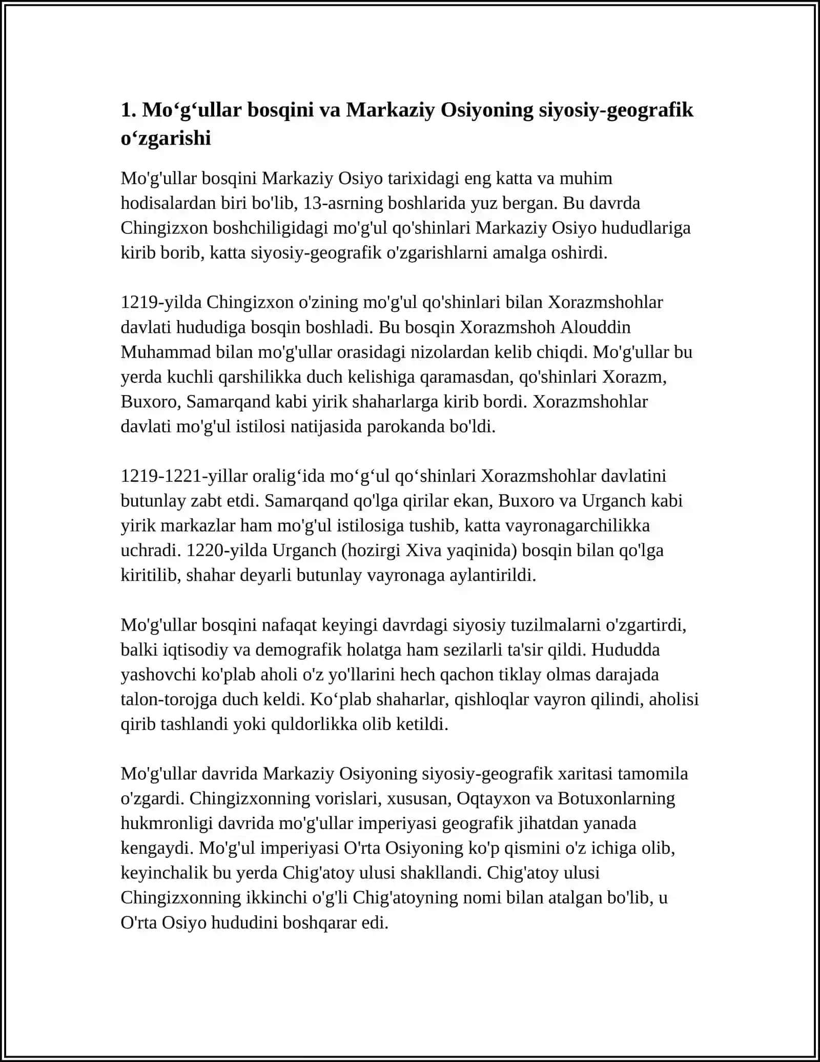 MOʻGULAR DAVRI OʻRTO OSIYO ISTILO QILISH MOʻGUL ULUSLARI DAVRI OʻRTO OSIYO AMIR TEMUR VA TEMURIYLAR DAVRI TARIXIY GEAGRAFIYASI 4