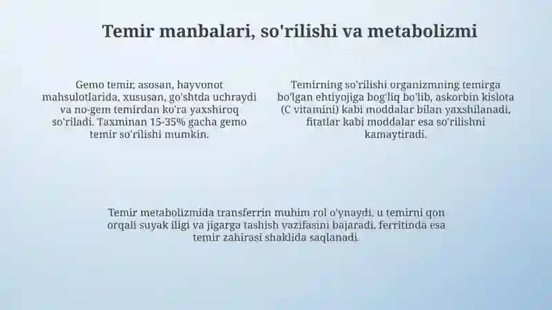 Temir mikroelementi va uning ovqatlanishdagi o‘rni 4