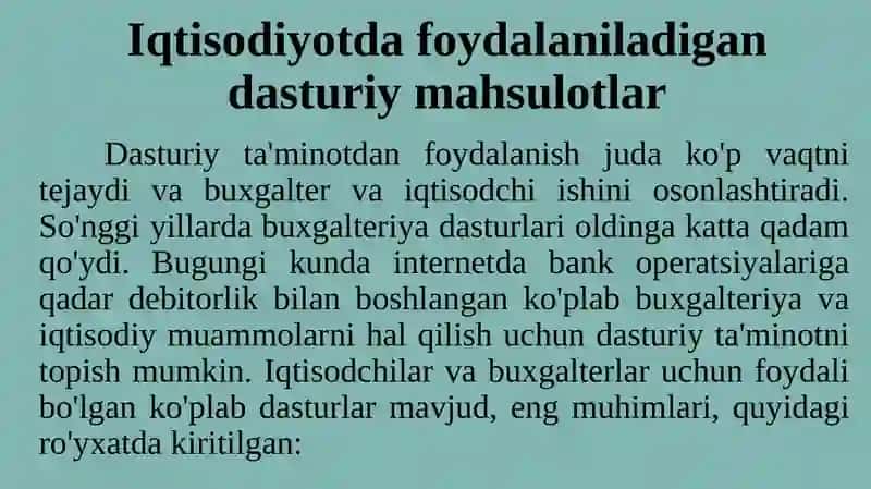 IQTISODIYOTDA FOYDALANILADIGAN DASTURIY MAHSULOTLAR 4