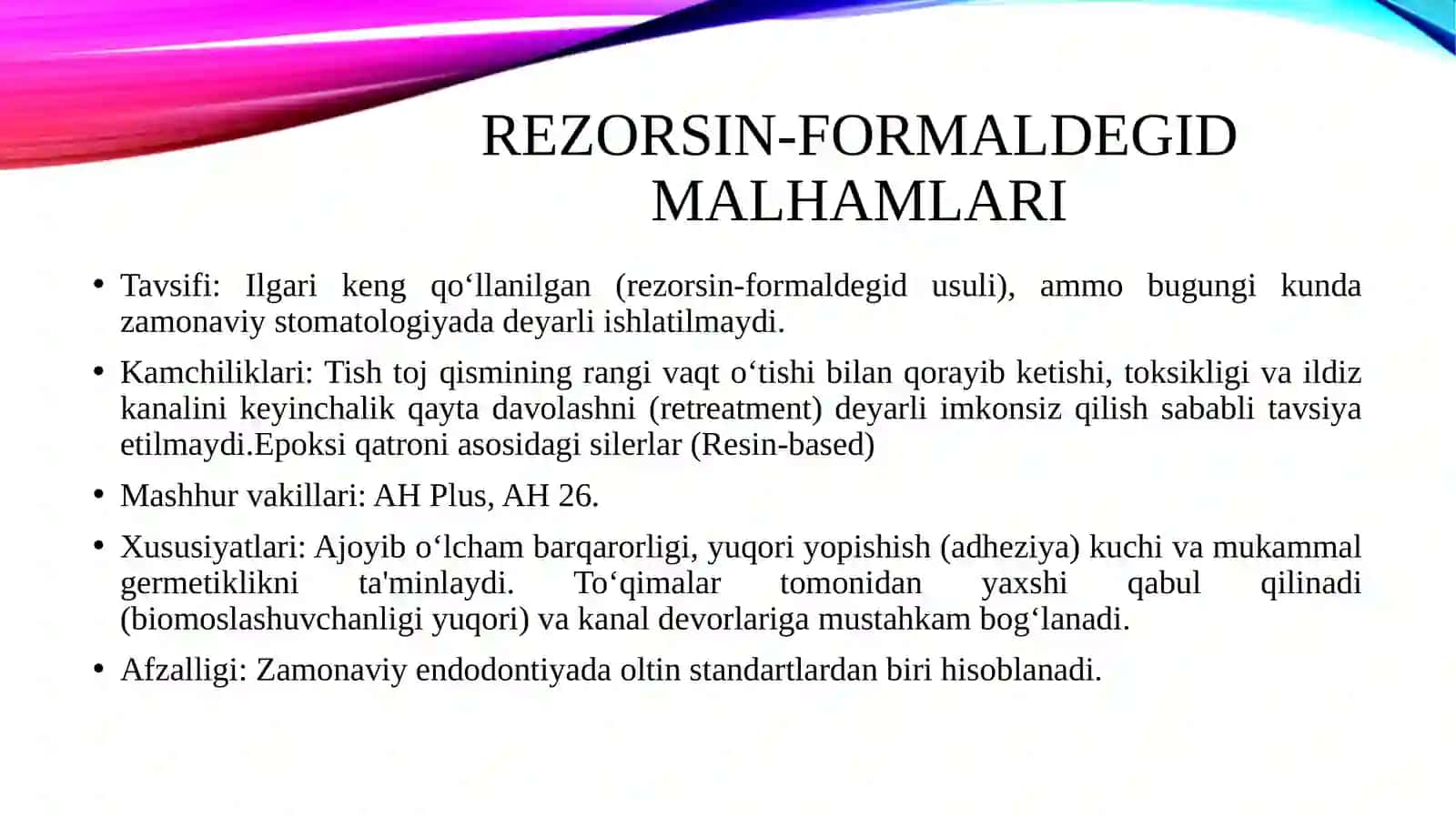 Ildiz kanalini plombalashda qo‘llaniluvchi qotadigan malhamlar 4