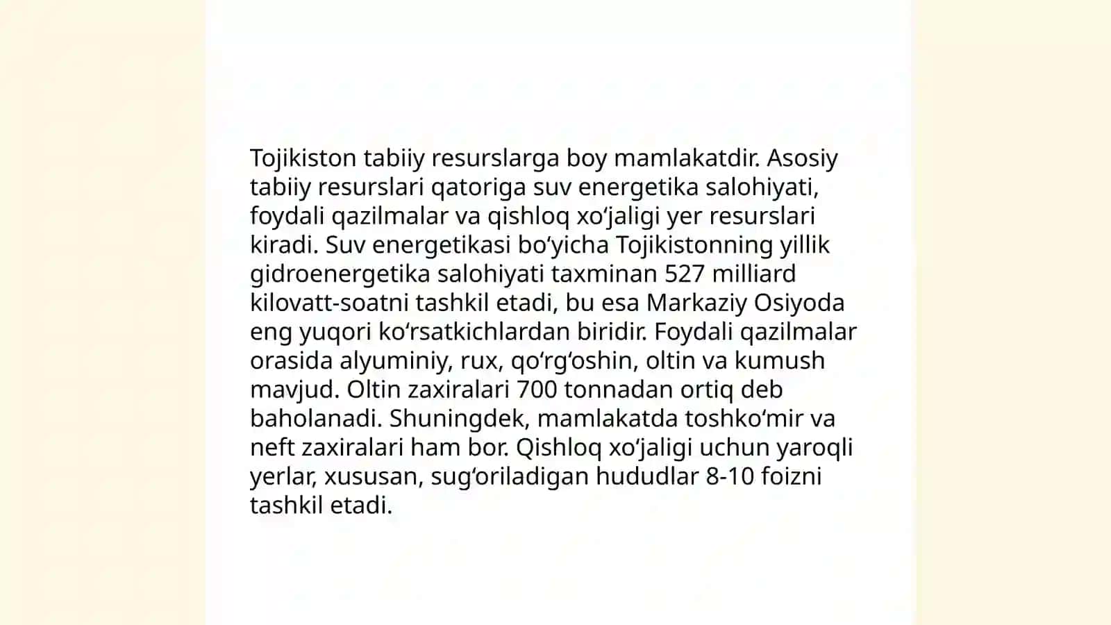 Tojikiston Respublikasiga umumiy iqtisodiy geografik tavsif 4
