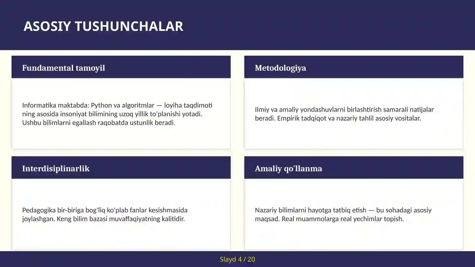 Informatika maktabda: Python va algoritmlar — loyiha taqdimoti 4