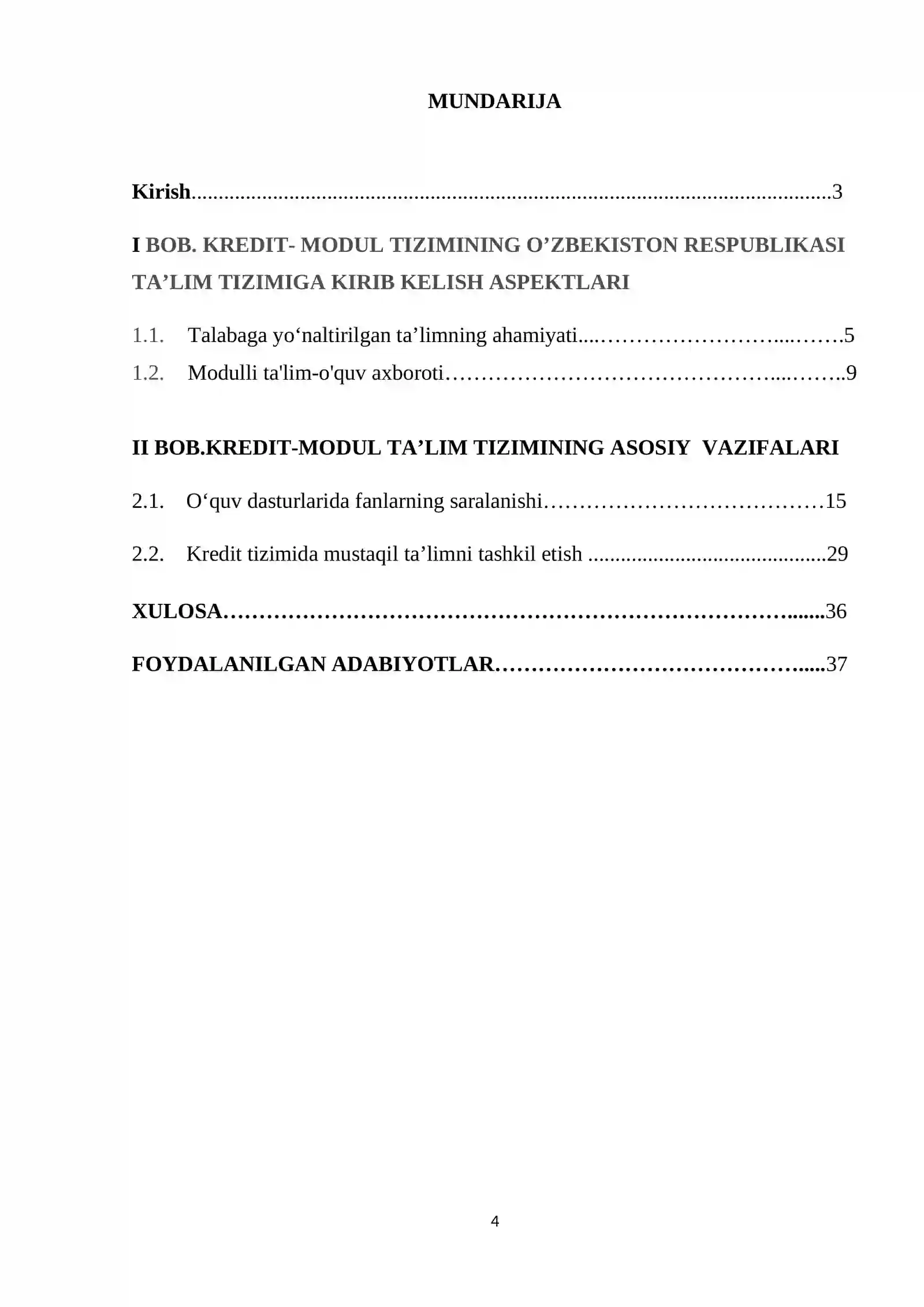 Kredit – modul tizimining O’zbekiston Respublikasi ta’lim tizimiga kirib kelish aspektlari 4