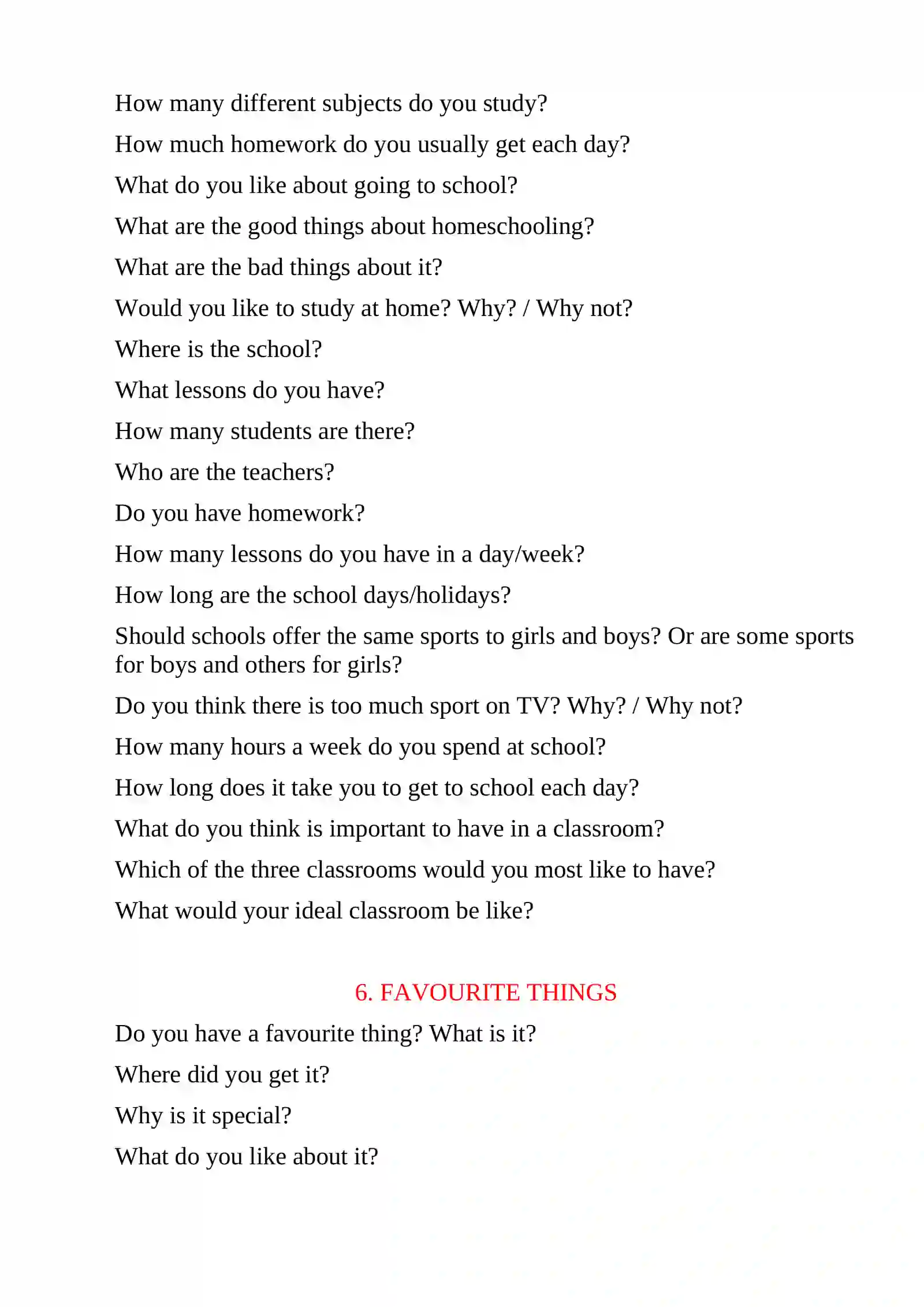SPEAKING QUESTIONS 4