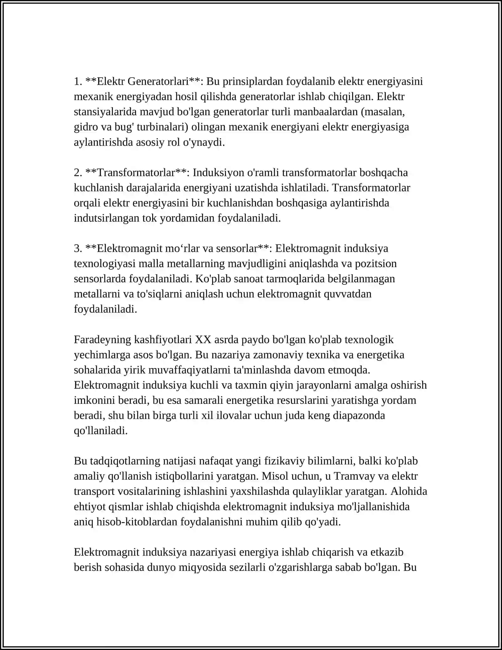 FIZIKA FANIDAN, ELEKTR BILIMI, ELEKTROMAGNIT INDUKSIYA 4