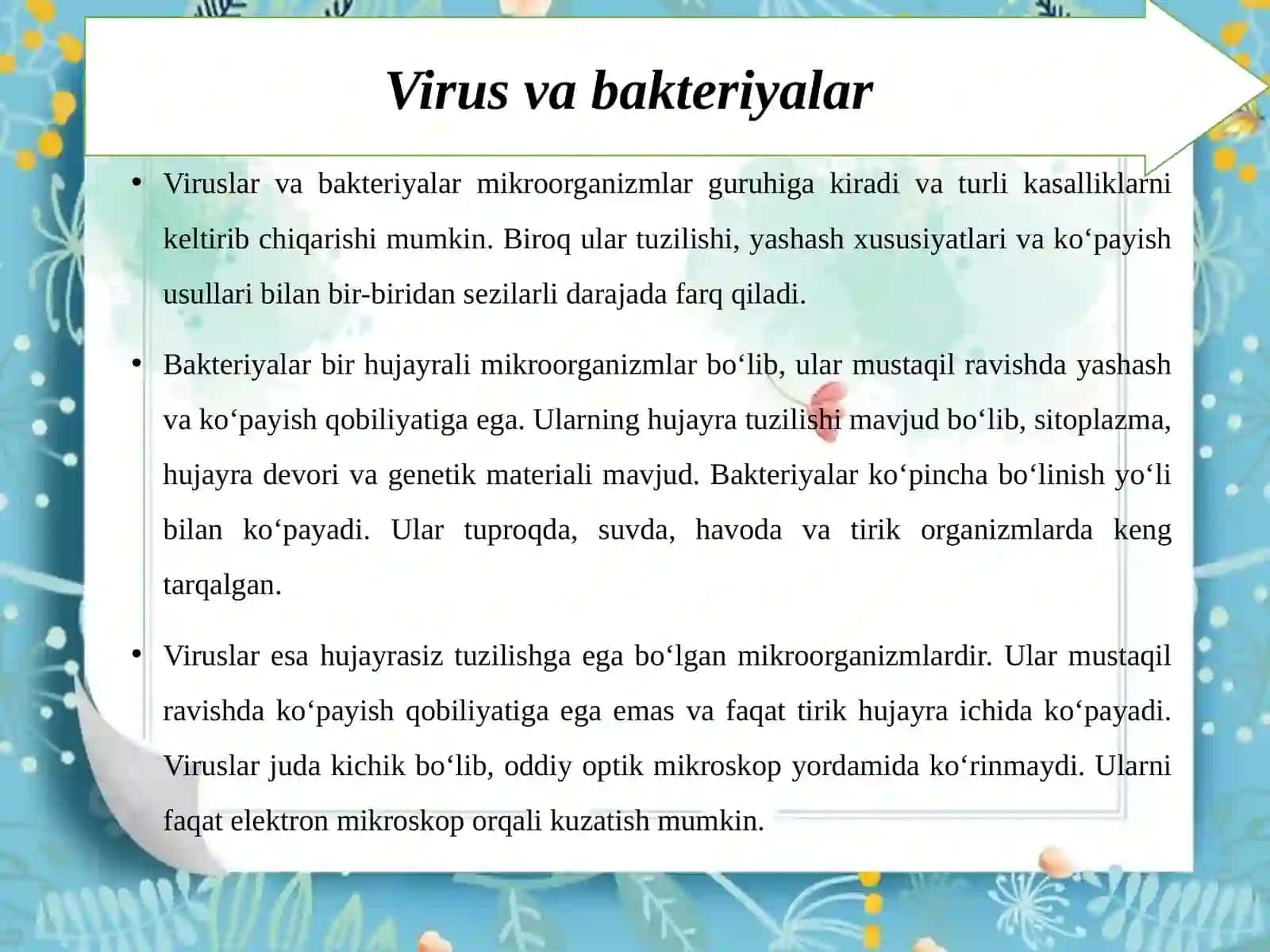 Tomchi usuli, virus-bakteriya, immuno elektron mikroskop, immunoferment, radioimmun analizi, ikkiyoqlama immunodiffuziya usullari va hakazo. 4