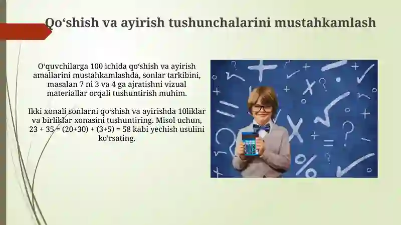 Ko‘p xonali sonlarni qo‘shish va ayirishga o‘rgatish 4