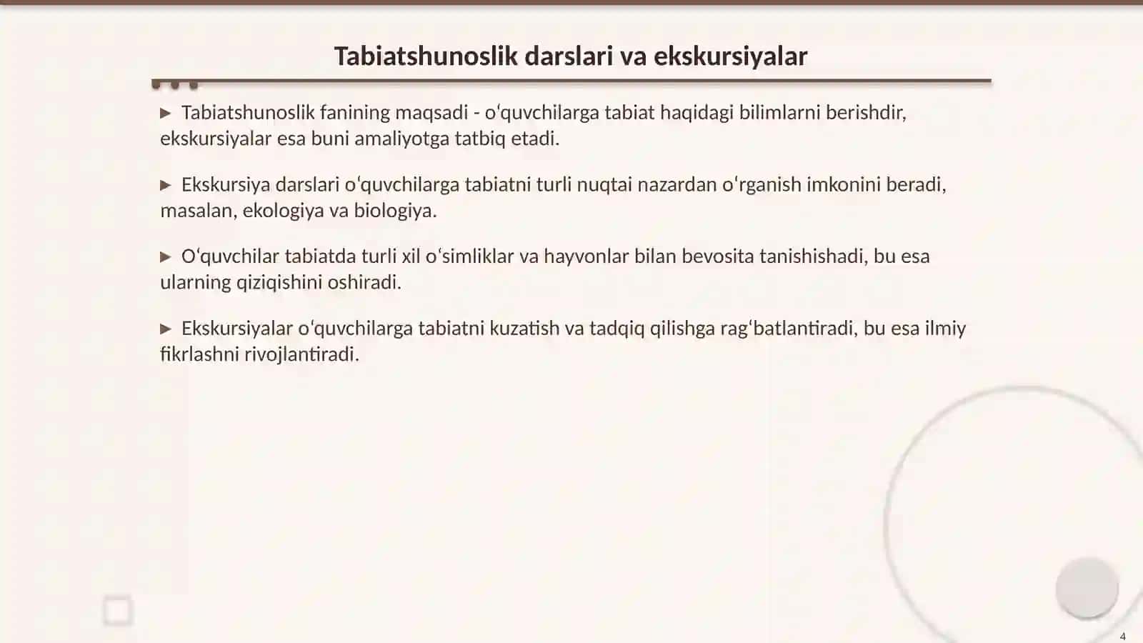 Ekskursiya darsi: Tabiatshunoslikni o‘rganishdagi o‘rni 4