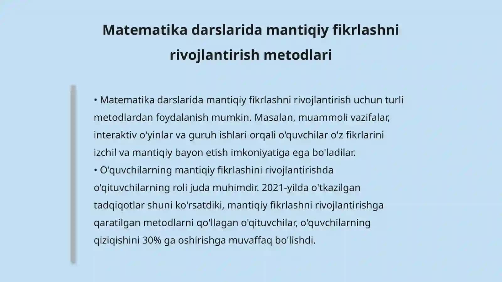 Matematika darslarida o'quvchilarda mantiqiy fikrlashni rivojlantirish usullari 4