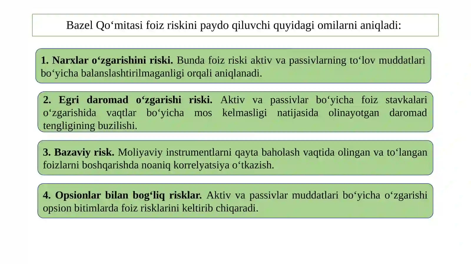 Foiz riskini boshqarish 4