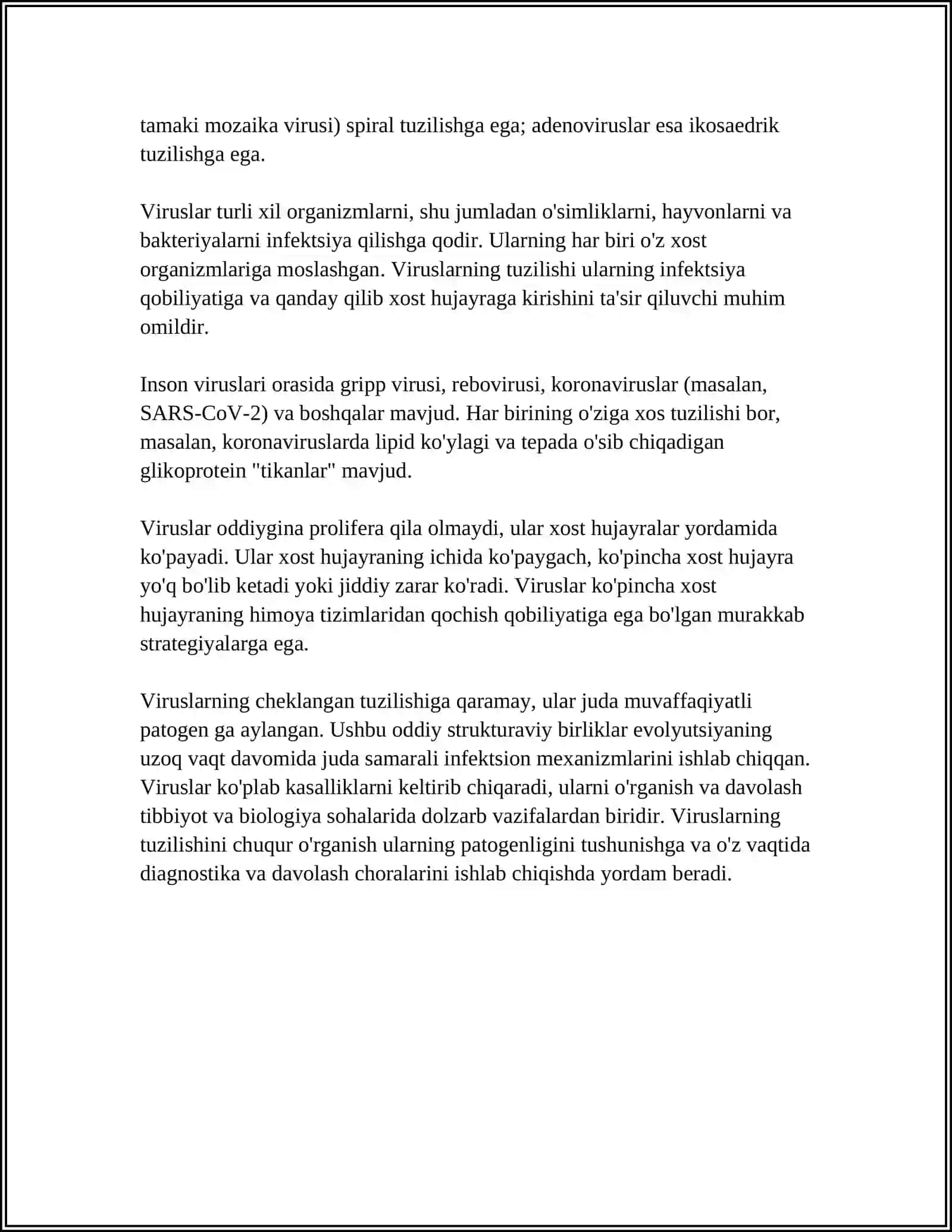 VIRUSLAR. ULARNI O'ZIGA HOS UMUMIY TUZILISHI 4