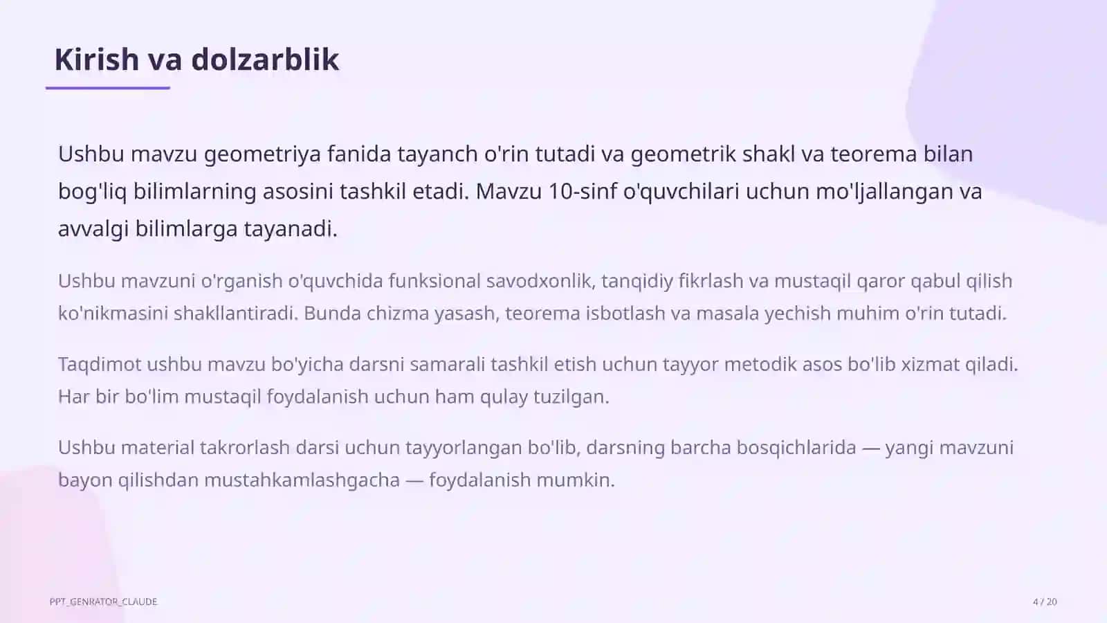 Fazoda to'g'ri chiziq va tekisliklarning parallelligi (10-sinf) 4