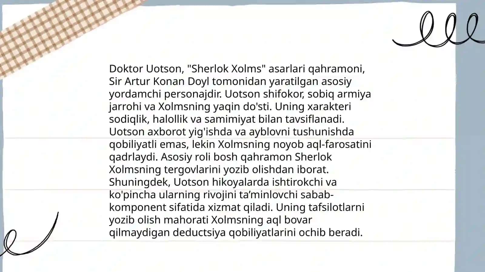Artur Konan Doylning "Sherlok Xolms va doktor Uotsonning sarguzashtlari" asari asosida tayyorlangan taqdimot 4