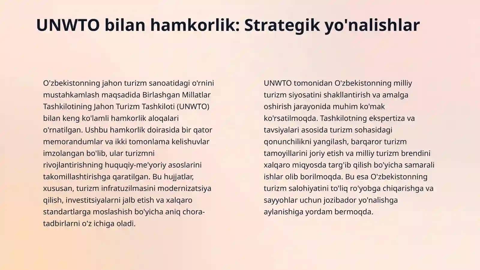 Õzbekistonning UNWTO va xalqaro tashkilotlardagi ishtiroki 4