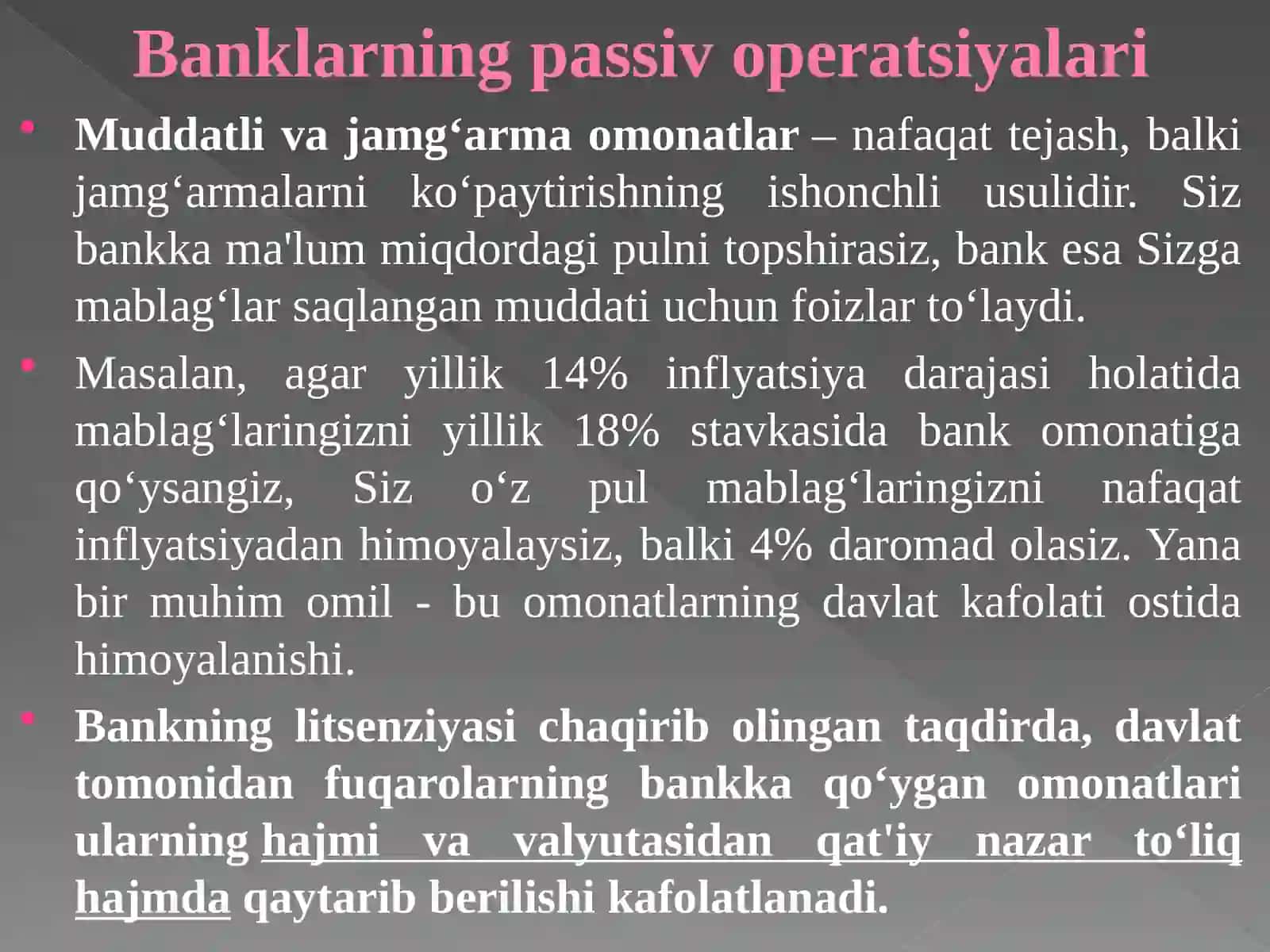 Tijorat banklari passiv operatsiyalari va ularning tarkibi 4