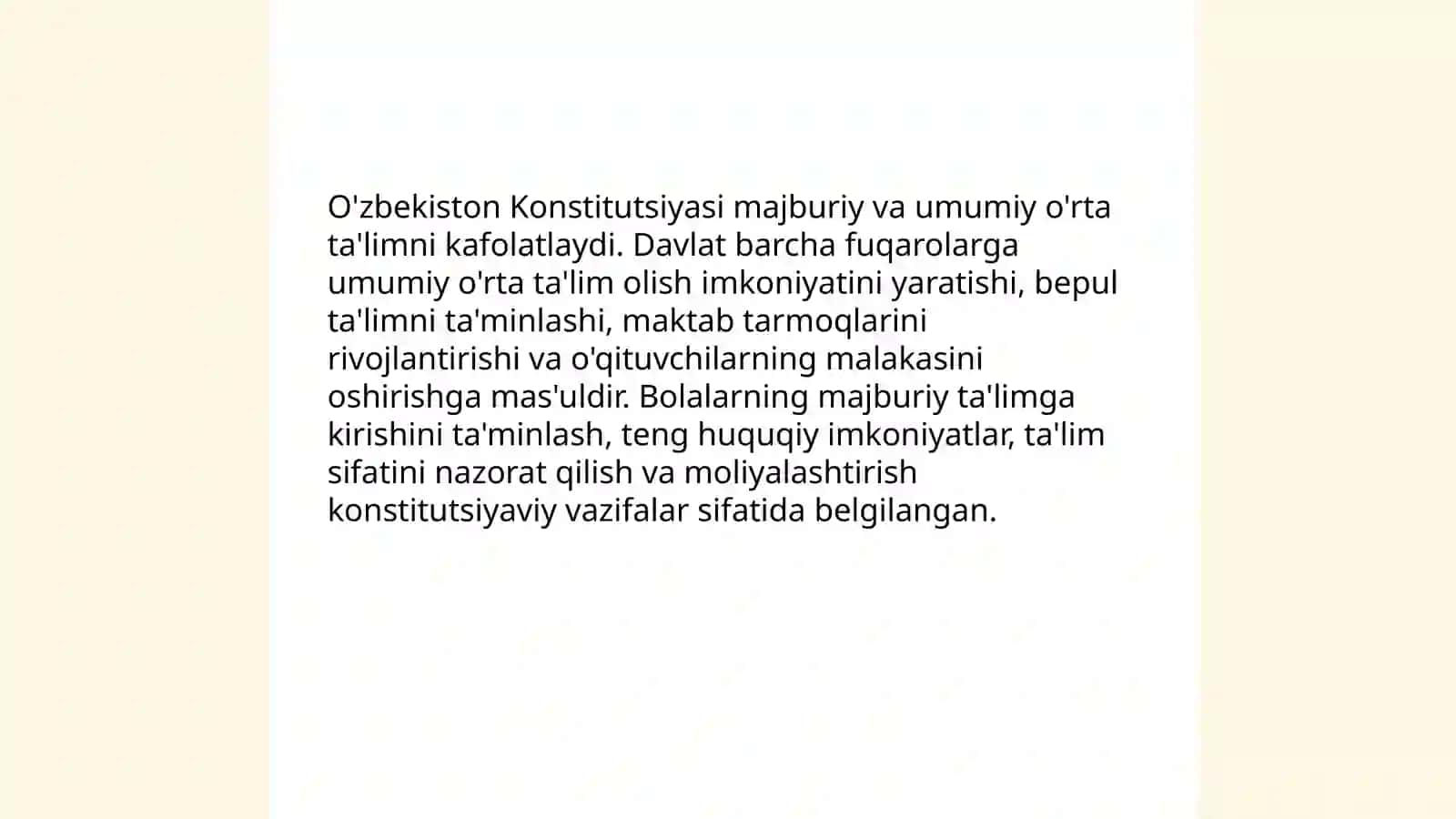 O'zbekiston Respublikasi Konstitutsiasidagi ta'lim haqida 4