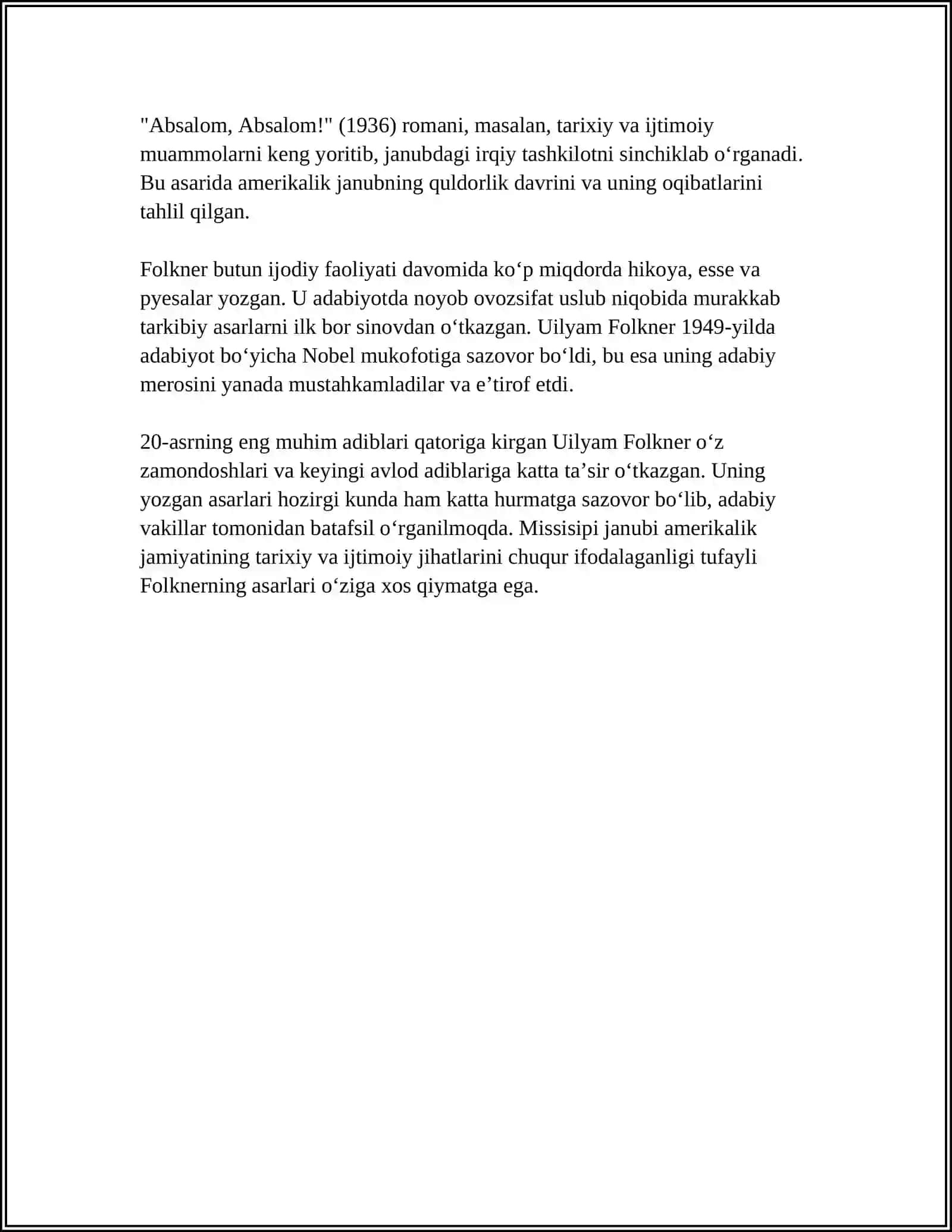 FOLKNER VA UNING ROMANLARI 4