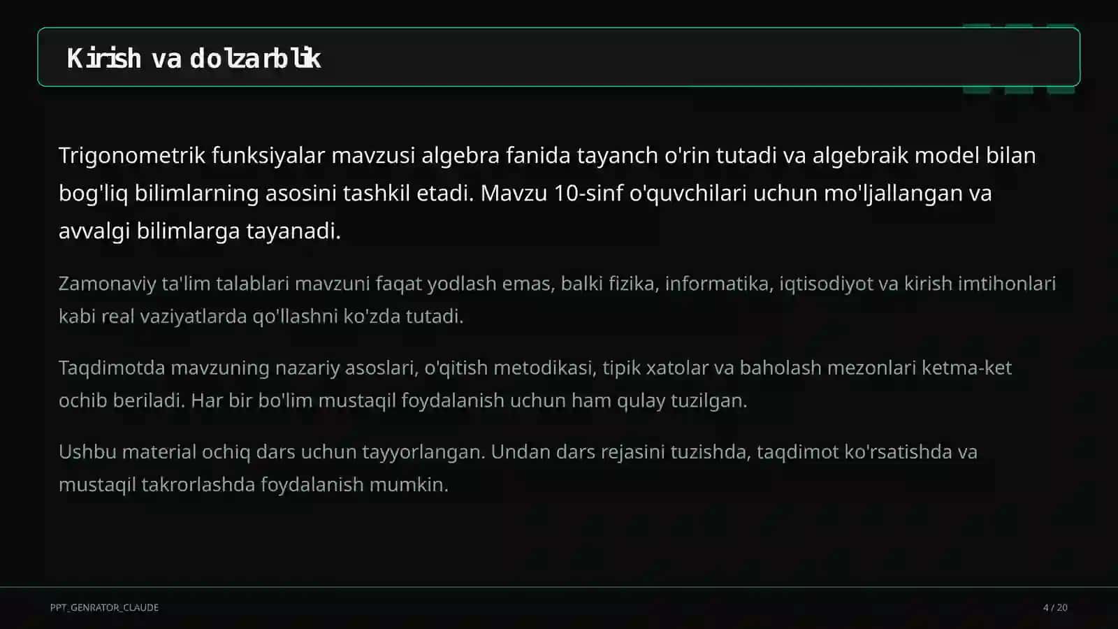 Trigonometrik funksiyalar (10-sinf) 3