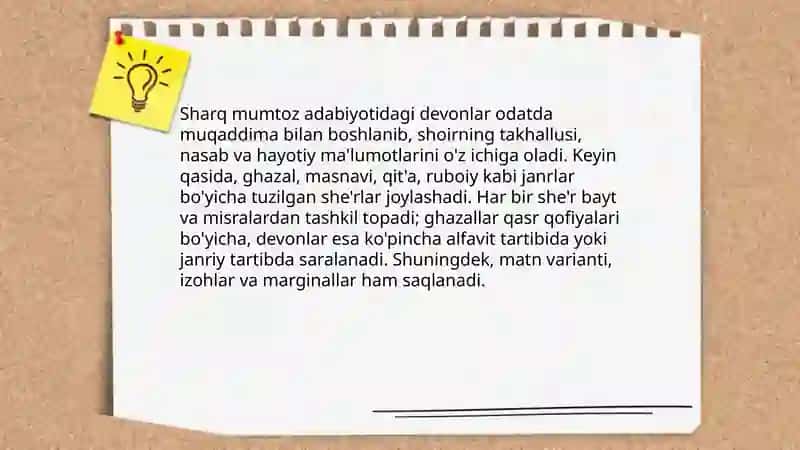 Sharq mumtoz adabiyotida devon tuzish an'anasi va uning ko'rinishlari 4
