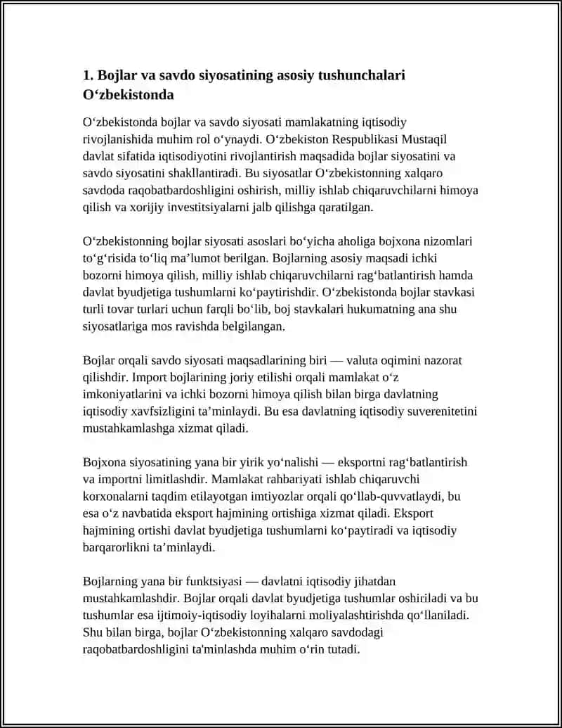 O'ZBEKISTON RESPUBLIKASI SAVDO SIYOSATIDA BOJLARIDAN FOYDALANISH 4