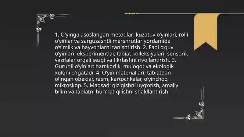 Maktabgachga yoshdagi bolalarni tabiat bilan tanishtirish vazifalari va metod vositalari 4