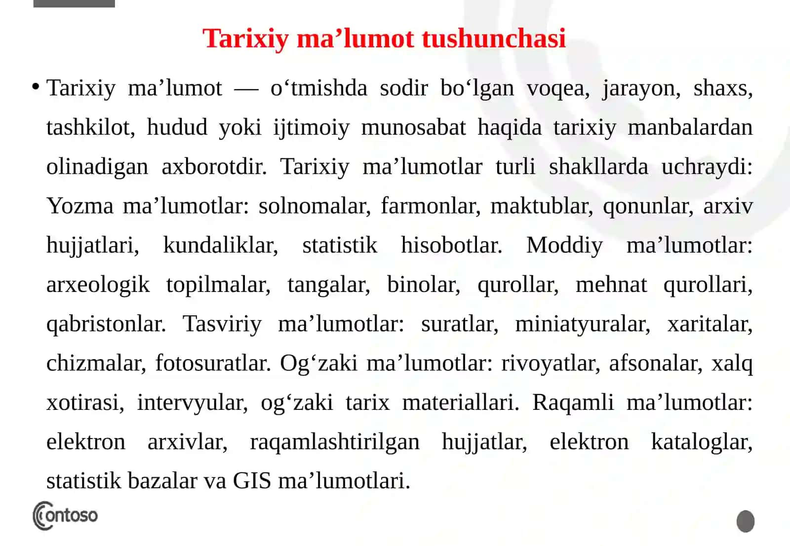 Tarixiy ma’lumotlar modellari. 4