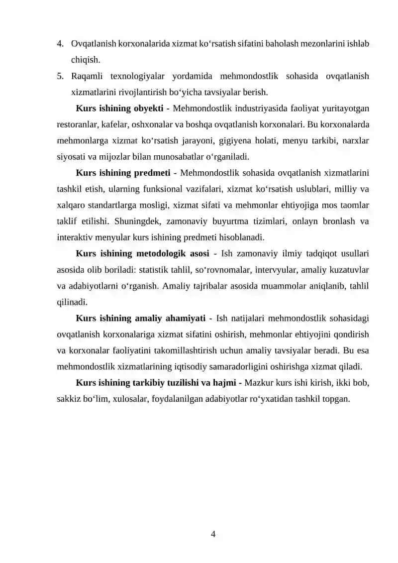 MEHMONDOSTLIK INSTURIYASIDA OVQATLANISH KORXONALARINING O'RNI 4
