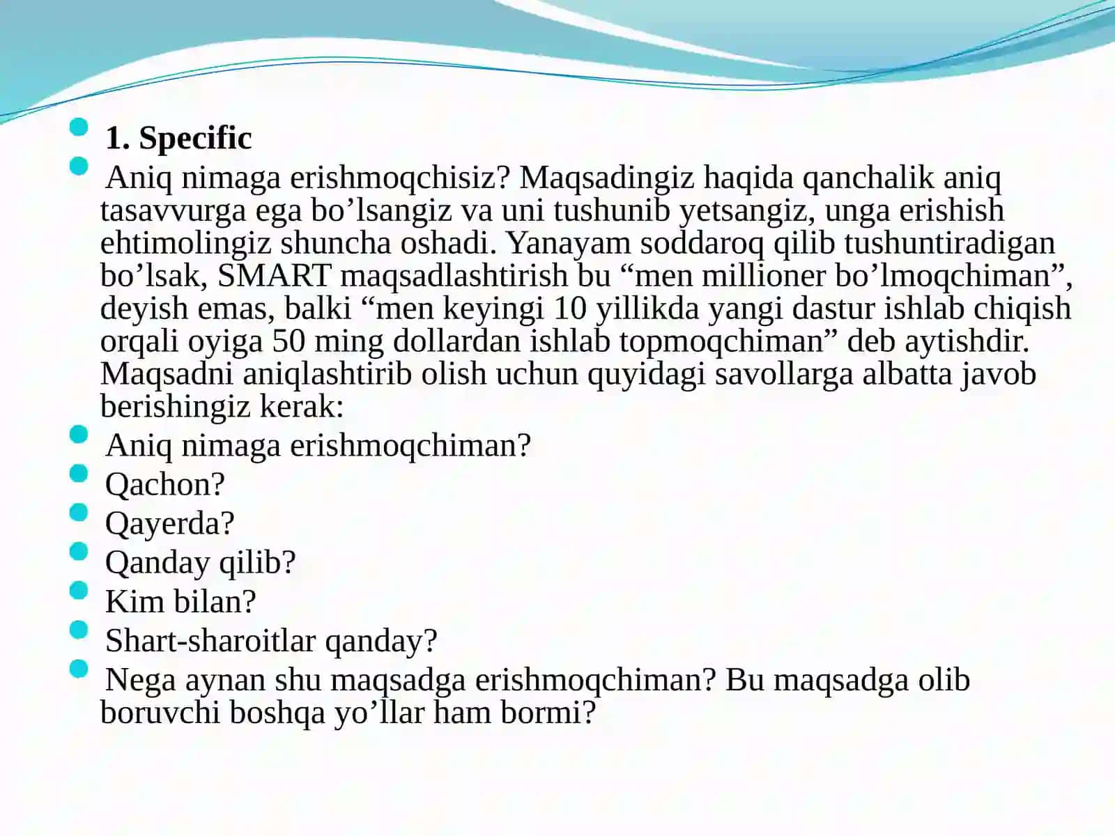 Iqtisodiyfanlarda SMART maqsad qo'yish usulidan foydalanish 4