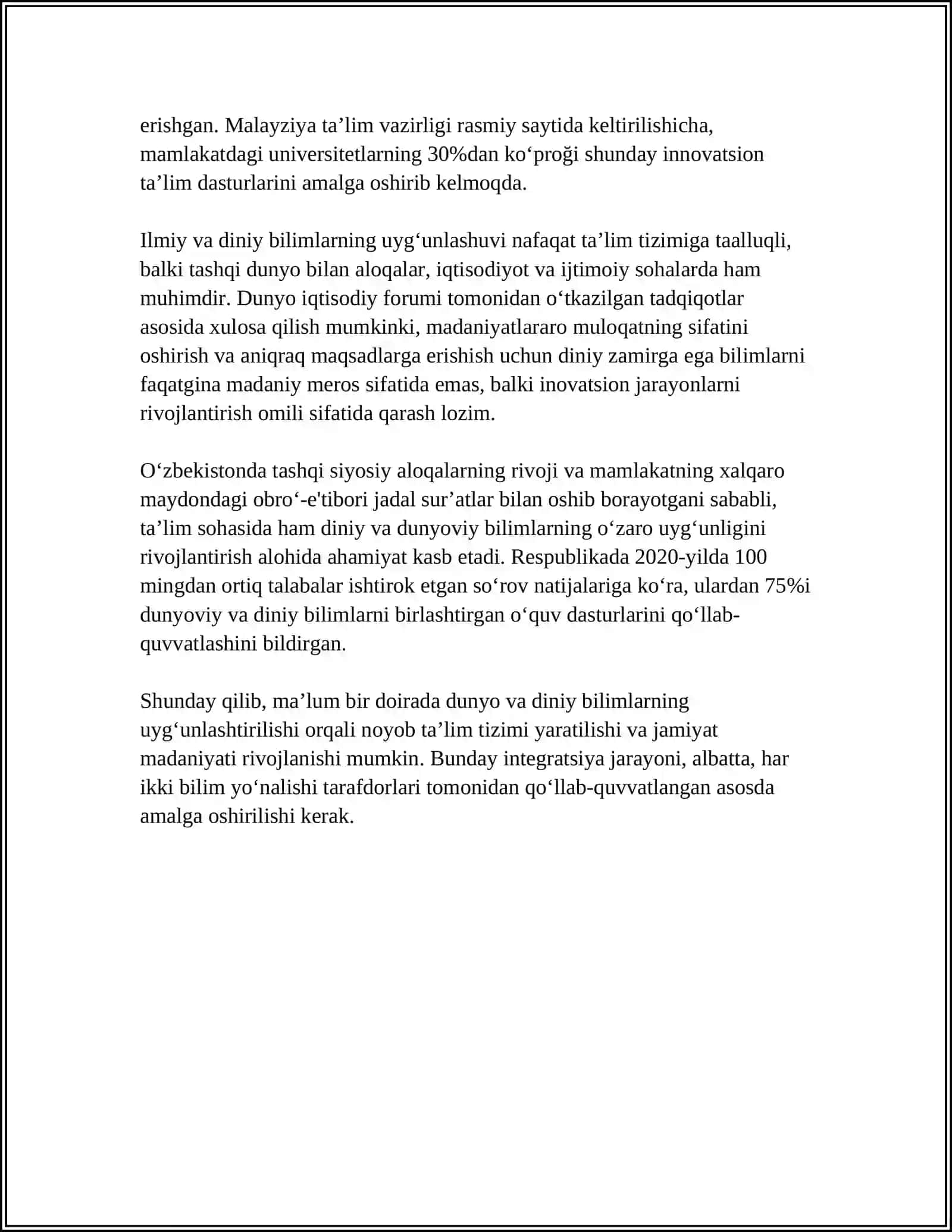 DUNYOVIY VA DINIY BILIMLAR MUTANOSIBLIGINI TAʼMINLASH AHAMIYATI 4