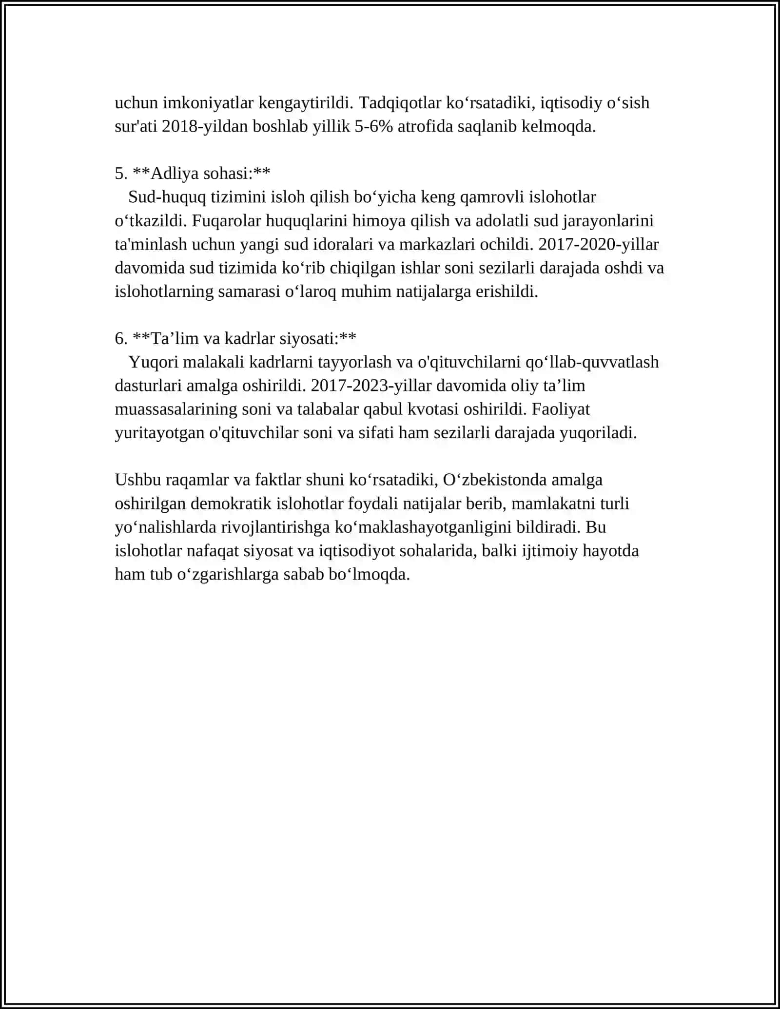 YANGILANAYOTGAN OʻZBEKISTON: ISLOHOTLAR VA OʻZGARISHLAR MAYDONI 4