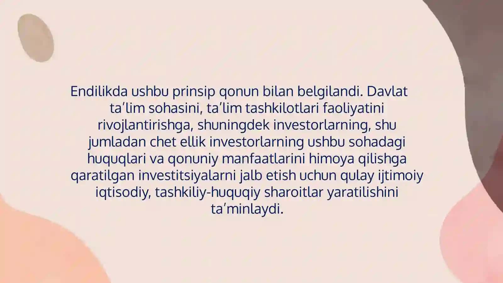 O’zbekiston Respublikasi “Ta’lim to’g’risida”gi Qonunning mohiyati 4