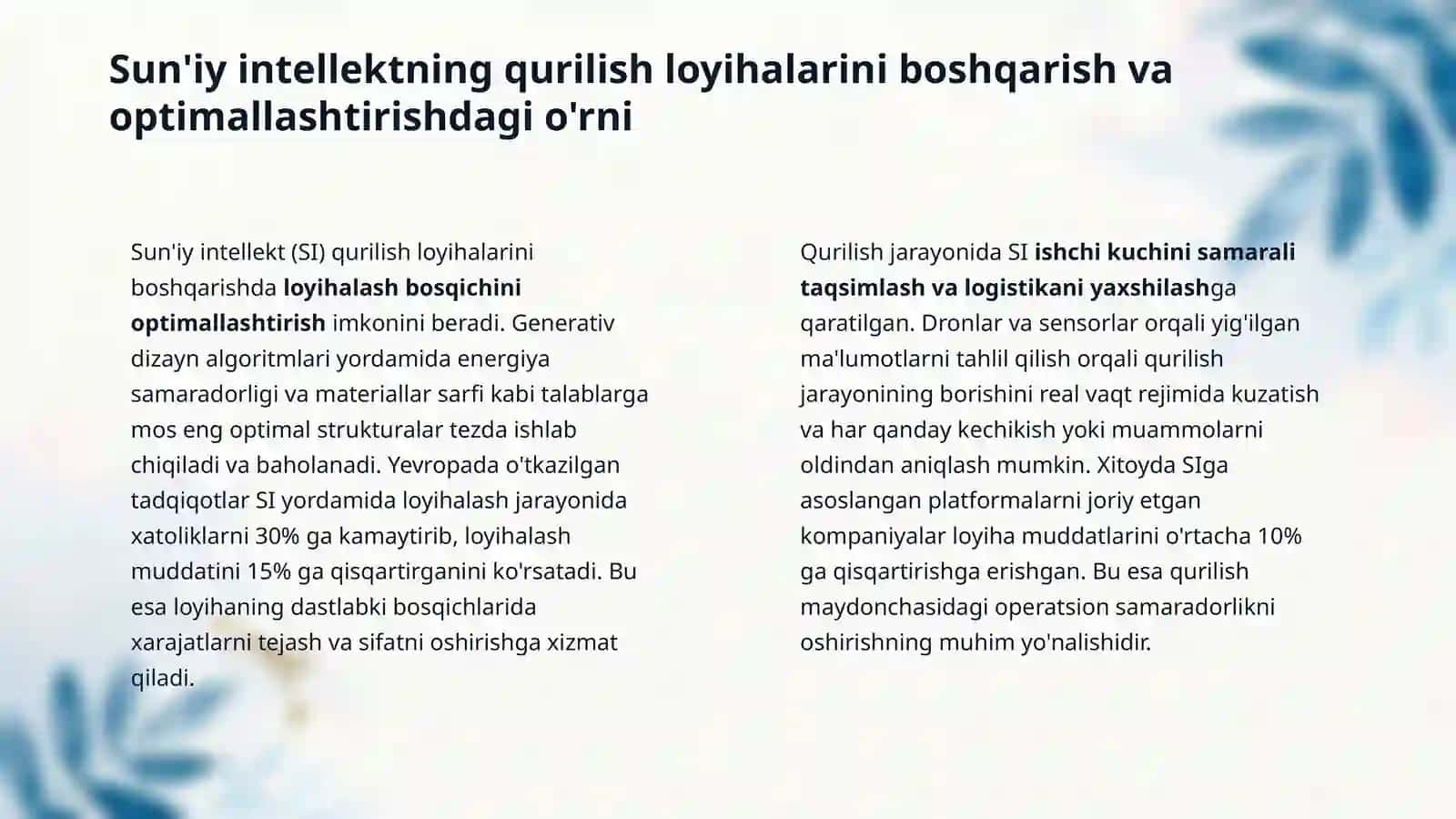 Qurilish sanoatida sun'iy intellekt , ma"lumotlar tahlili va mehnat unumdorligi 4