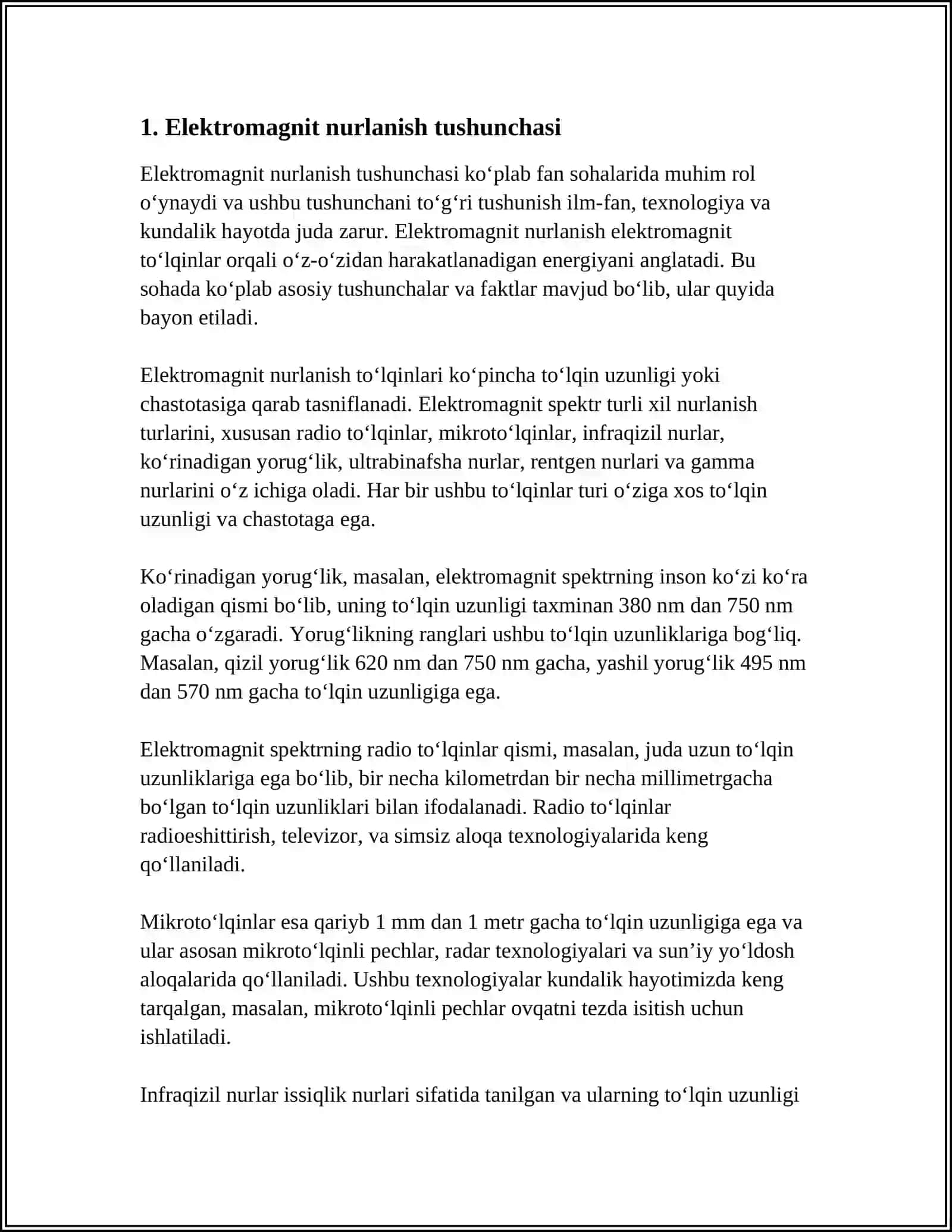 KUNDALIK HAYOTDA ELEKTROMAGNIT NURLANISH VA UNING ORGANIZMGA TAʼSIRI 4