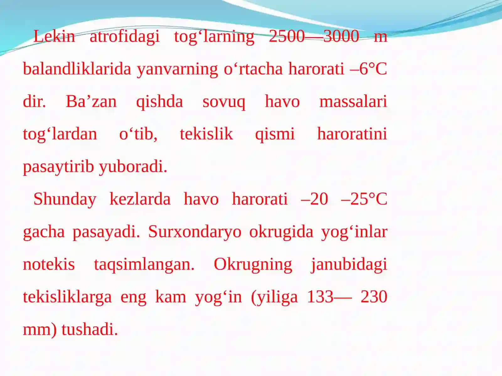 Surxondaryo Iqlimi, suvlari, tuproqlari va hayvonot dunyosi 4