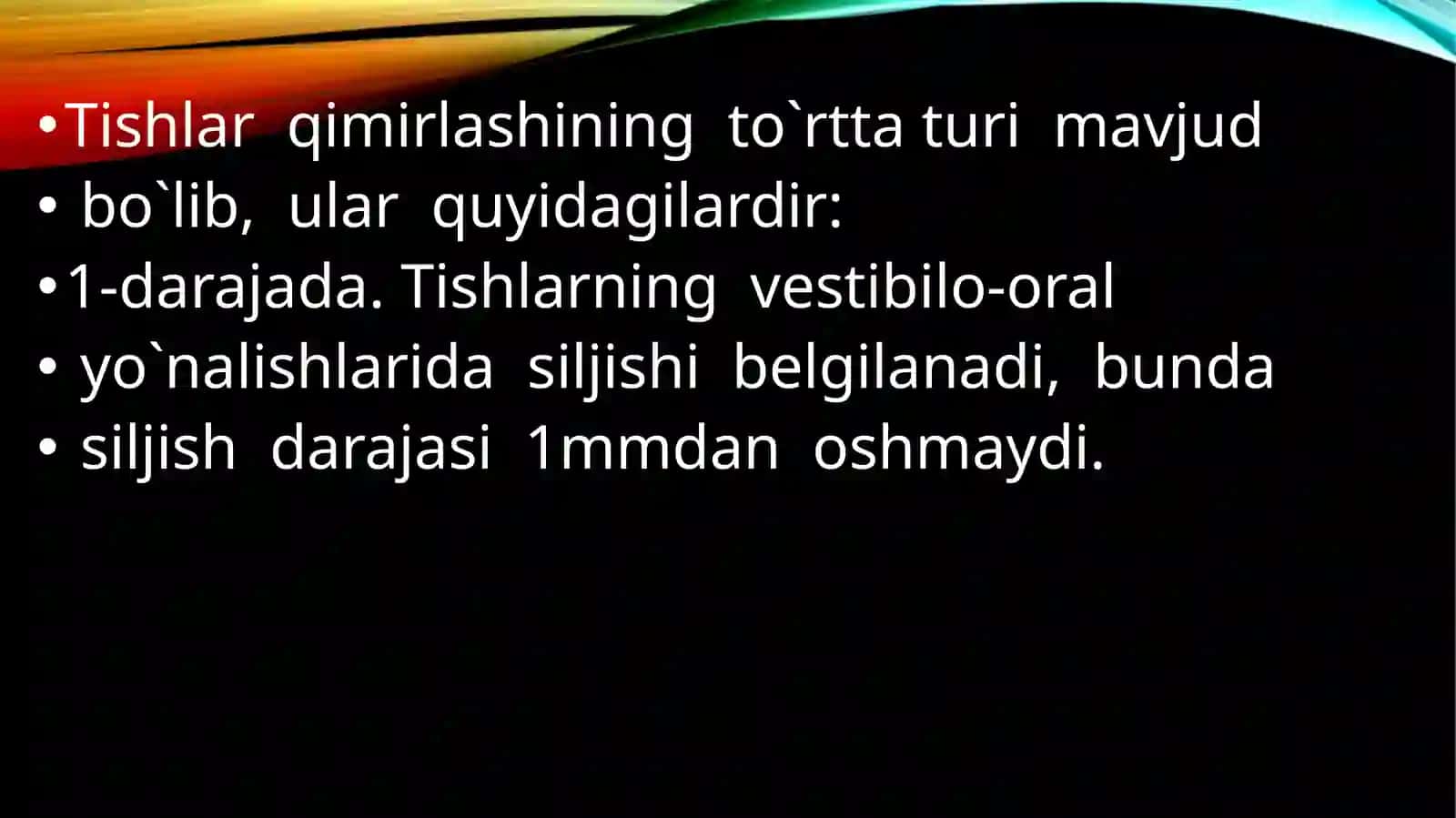 Tishlarning patalogik qimirlashi. Patalogik tish milk cho'ntagining chuqurligini aniqlash. Tishsiz alveolyar ro'simtan tekshirish. Og'iz bo'shlig'ining shilliq qavatiniberiluvchanligini tekshirish usullari. Diagnostik modellarini o'rganish 4